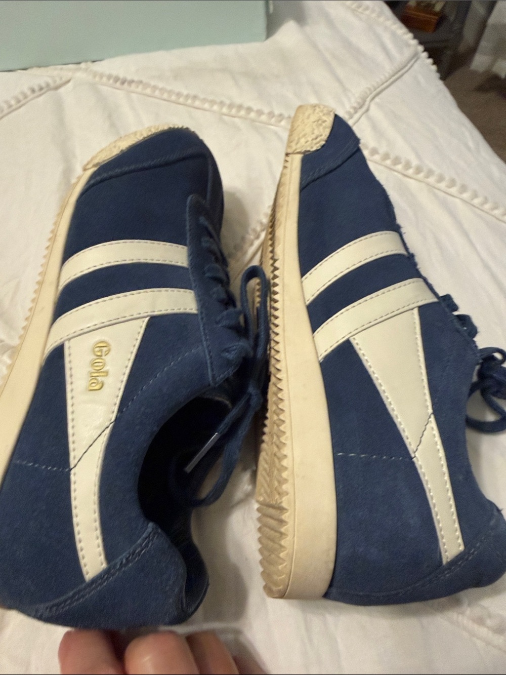 Gola Harrier Navy Blue Suede Sneakers with White Side Stripes - Picture 4 of 7